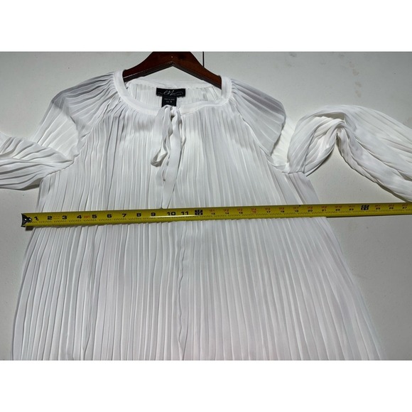Midnight Velvet Ivory Pleated Tie Neck Long Sleeve Blouse Top Small - Picture 7 of 9
